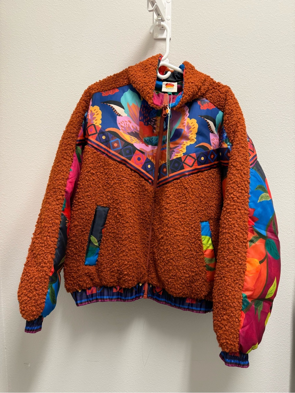 FARM Rio Lucy Floral Puffer Jacket - double sided puffer teddy jacket - NWT